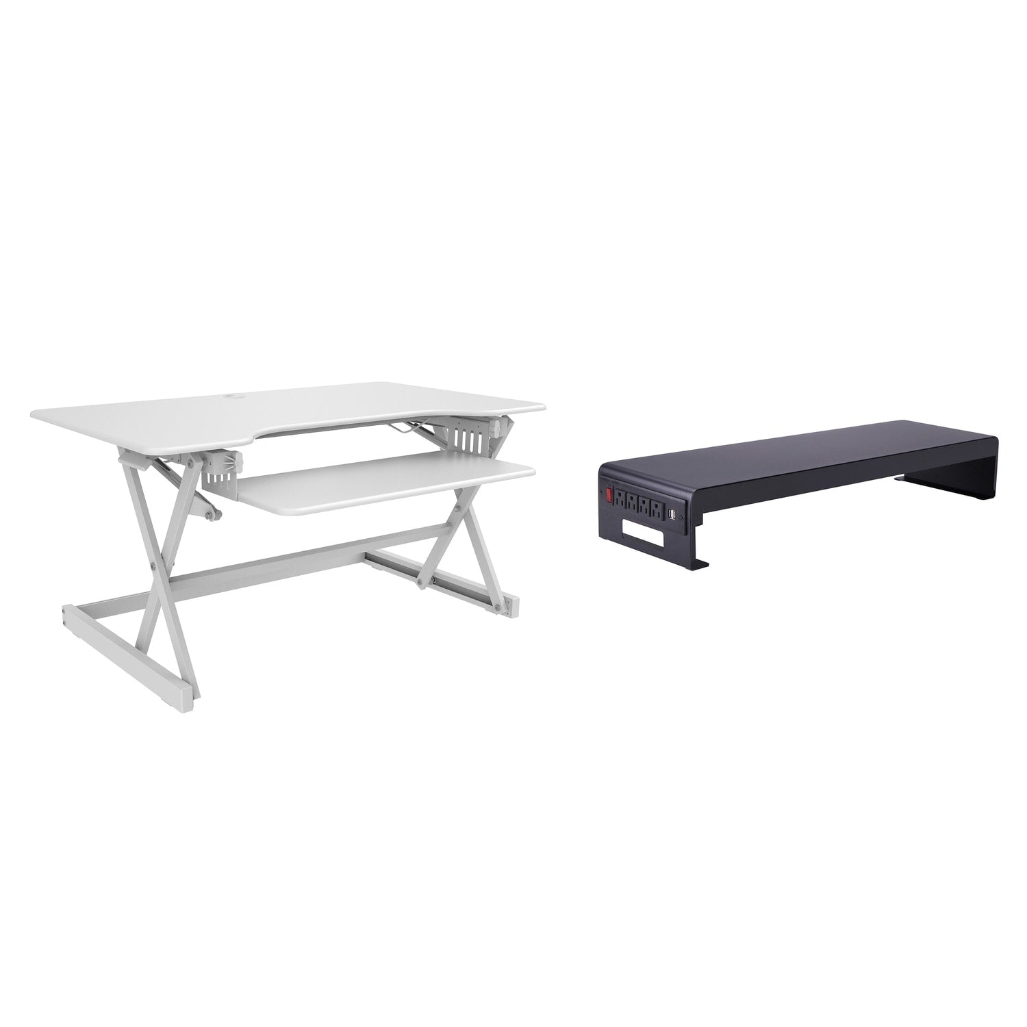 Rocelco 40 In. W White Height Adjustable Standing Desk Converter With Dual Monitor Stand And Deep Keyboard Tray