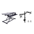 Rocelco 43 In. W Black Height Adjustable Standing Desk Converter With Dual Monitor Stand Up Riser And Tablet Slot Platform