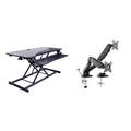 Rocelco 43 In. W Black Height Adjustable Standing Desk Converter With Dual Monitor Stand Up Riser And Tablet Slot Platform