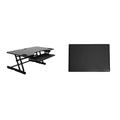 Rocelco 45 In. W Black Height Adjustable Standing Desk Converter With Anti Fatigue Floor Mat And Triple Screen Riser