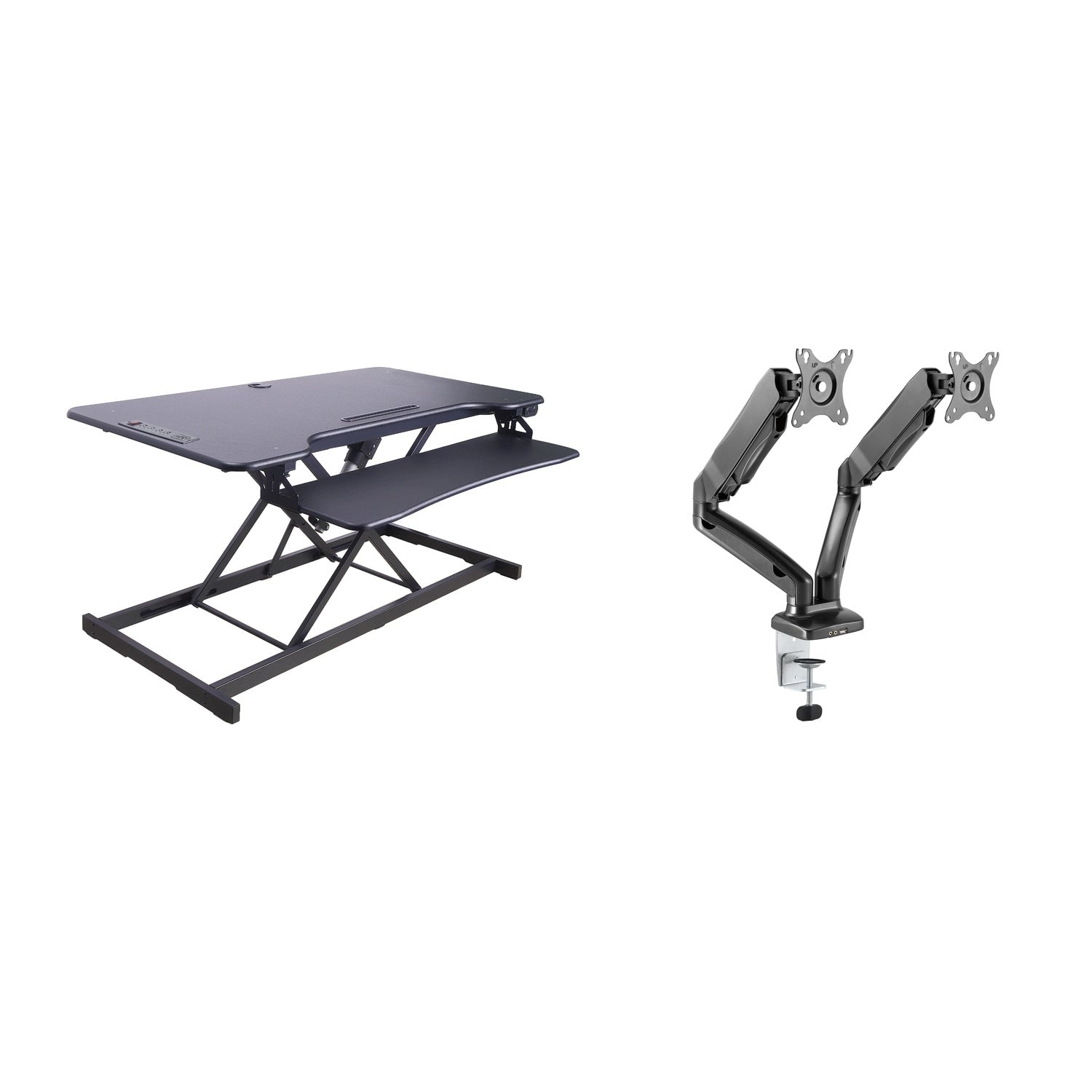 Rocelco 46 In. W Balck Electric Standing Desk Converter With Ac Outlet Usb Charger And Dual Monitor Arm Mount System