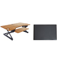 Rocelco 46 In. W Beige Height Adjustable Standing Desk Converter With Anti Fatigue Mat Triple Monitor Riser Keyboard Tray