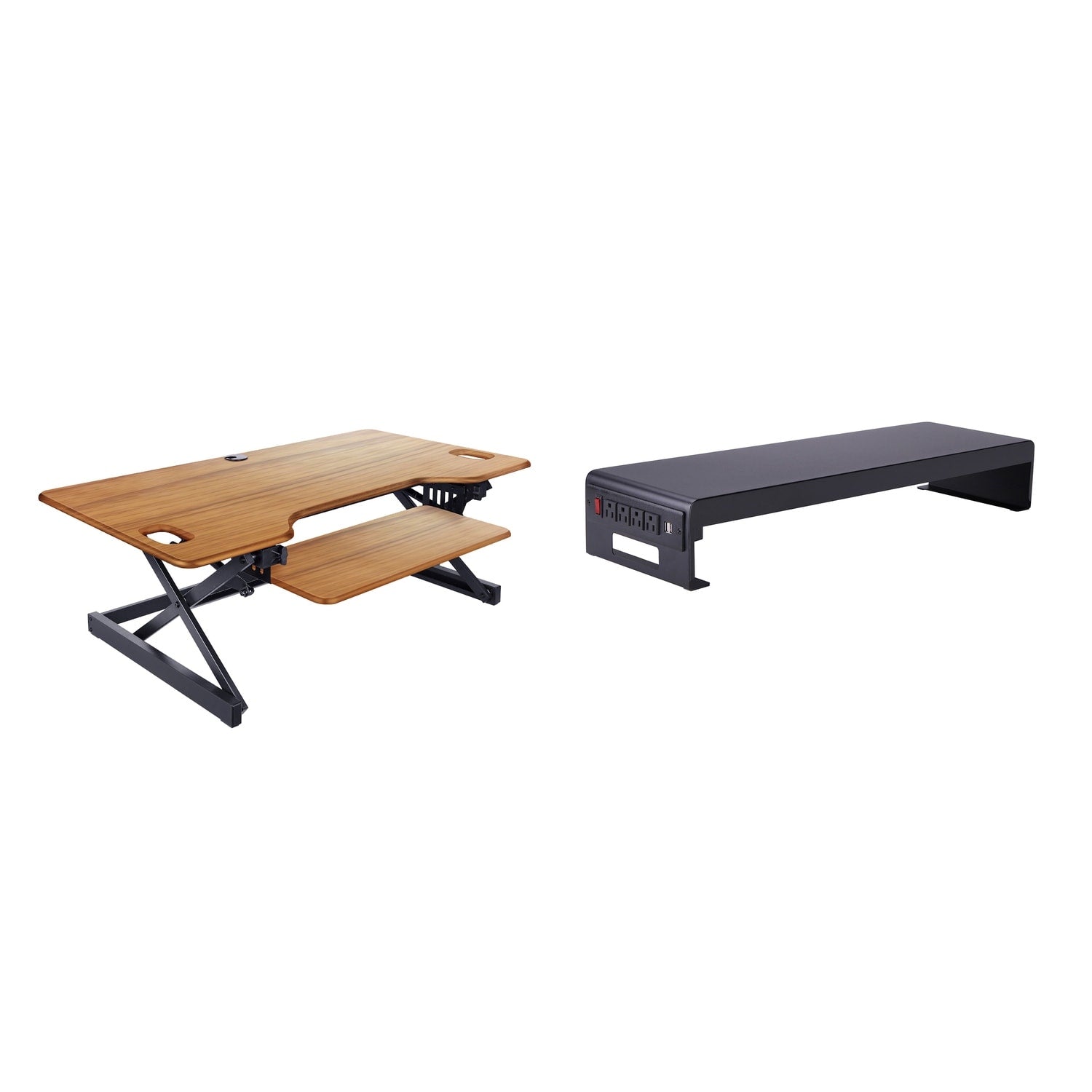 Rocelco 46 In. W Beige Height Adjustable Standing Desk Converter With Double Monitor Mount Stand And Deep Keyboard Tray
