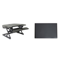 Rocelco 46 In. W Black Height Adjustable Corner Standing Desk Converter With Anti Fatigue Mat And Dual Monitor Riser Platform