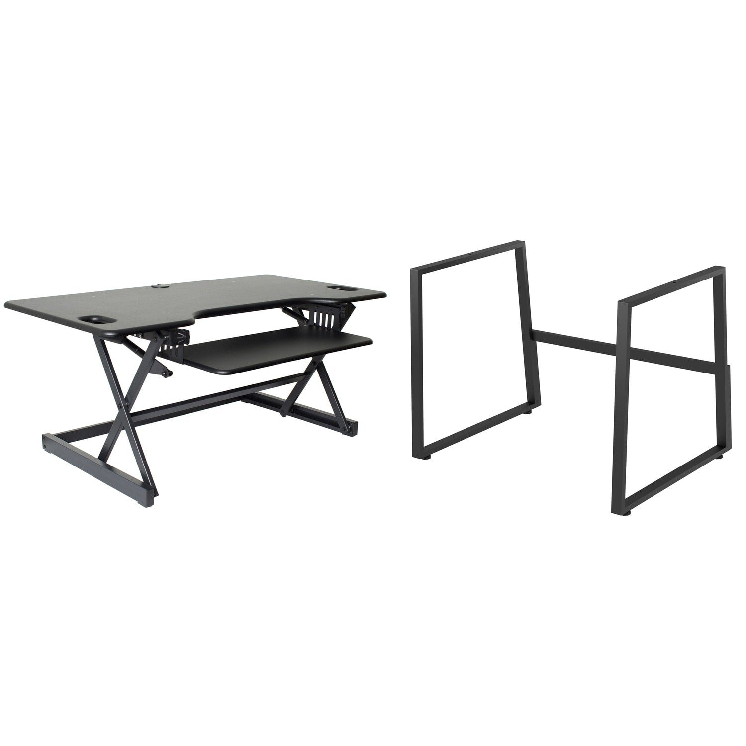 Rocelco 46 In. W Black Height Adjustable Standing Desk Dual Monitor Riser With Gas Spring Assist And Keyboard Tray