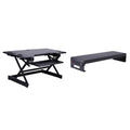 Rocelco 46 In. W Black Standing Desk Converter With Ac Usb Charger Dual Monitor Stand Three Screen Riser And Keyboard Tray