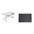 Rocelco 46 In. W White Height Adjustable Standing Desk Converter With Anti Fatigue Mat Triple Monitor Riser Keyboard Tray