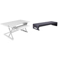 Rocelco 46 In. W White Height Adjustable Standing Desk Converter With Double Monitor Mount Stand And Deep Keyboard Tray
