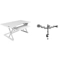 Rocelco 46 In. W White Height Adjustable Standing Desk Converter With Triple Monitor Mount And Deep Keyboard Tray
