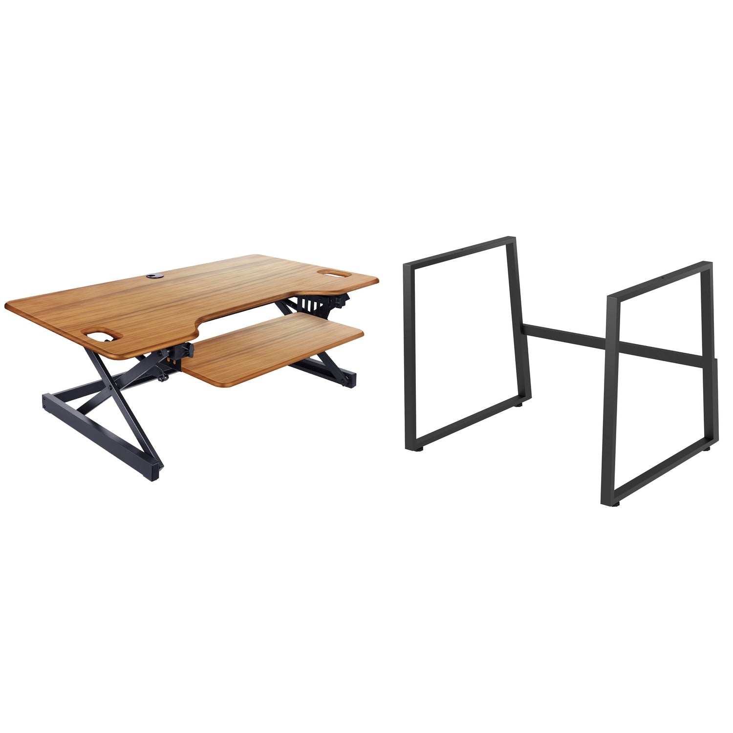Rocelco 46 In.W Beige Height Adjustable Standing Desk Dual Monitor Riser Gas Spring Assist Computer Workstation Keyboard Tray