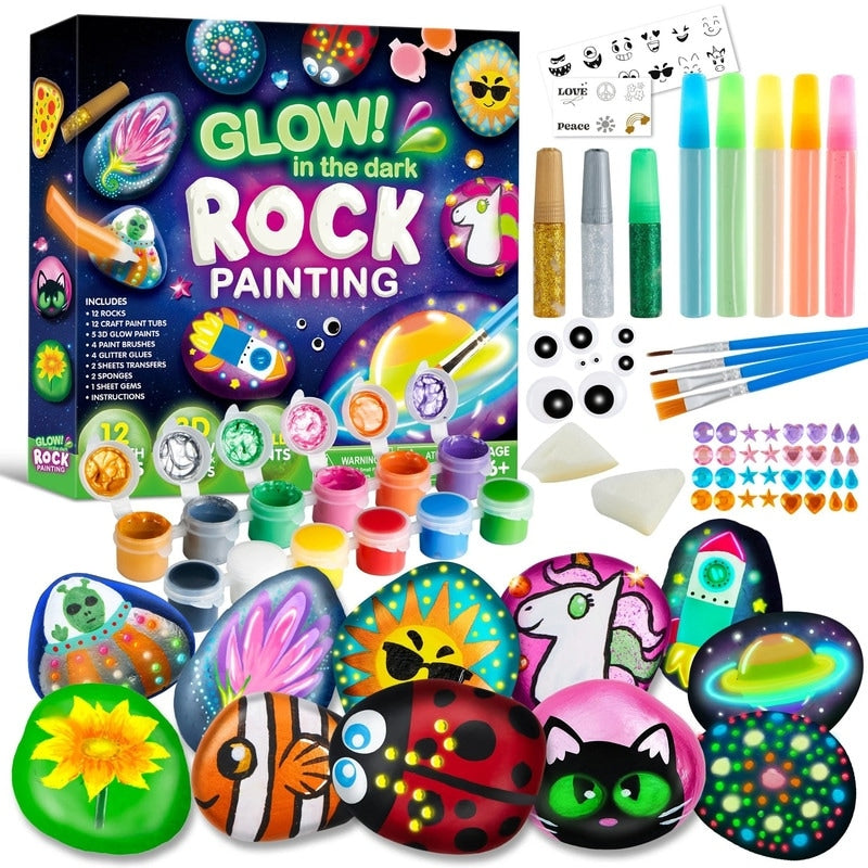 Rock Painting Kit Glow In The Dark Kids Craft Paint Kit For Ages 6 12 Multicolor