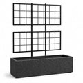 Rock Texture Rectangular Polystone Planter With Steel Trellis