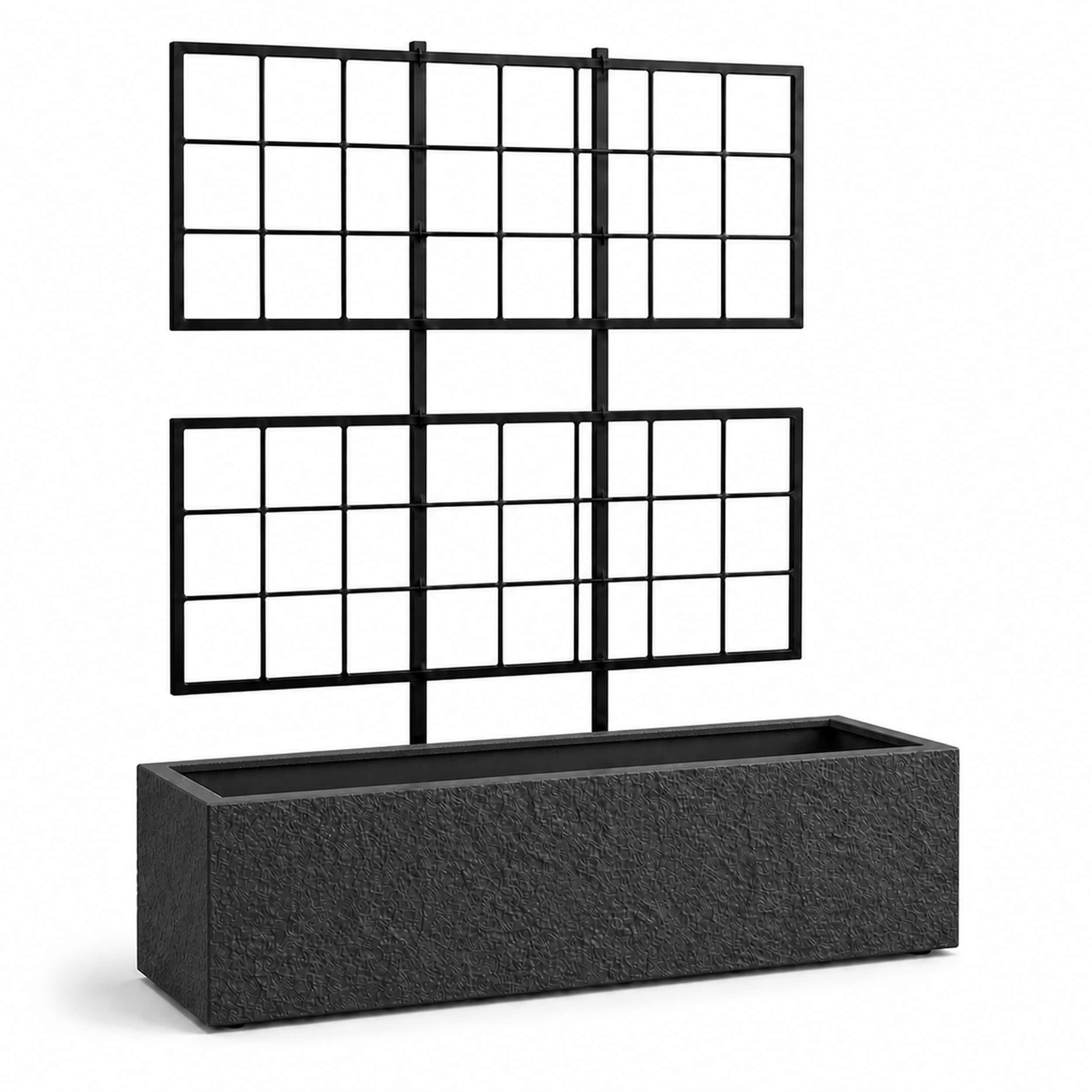 Rock Texture Rectangular Polystone Planter With Steel Trellis