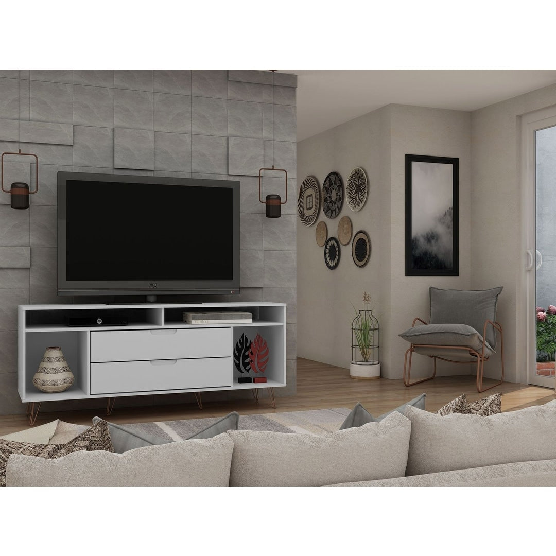 Rockefeller 62.99 Tv Stand With Metal Legs And 2 Drawers By Manhattan Comfort