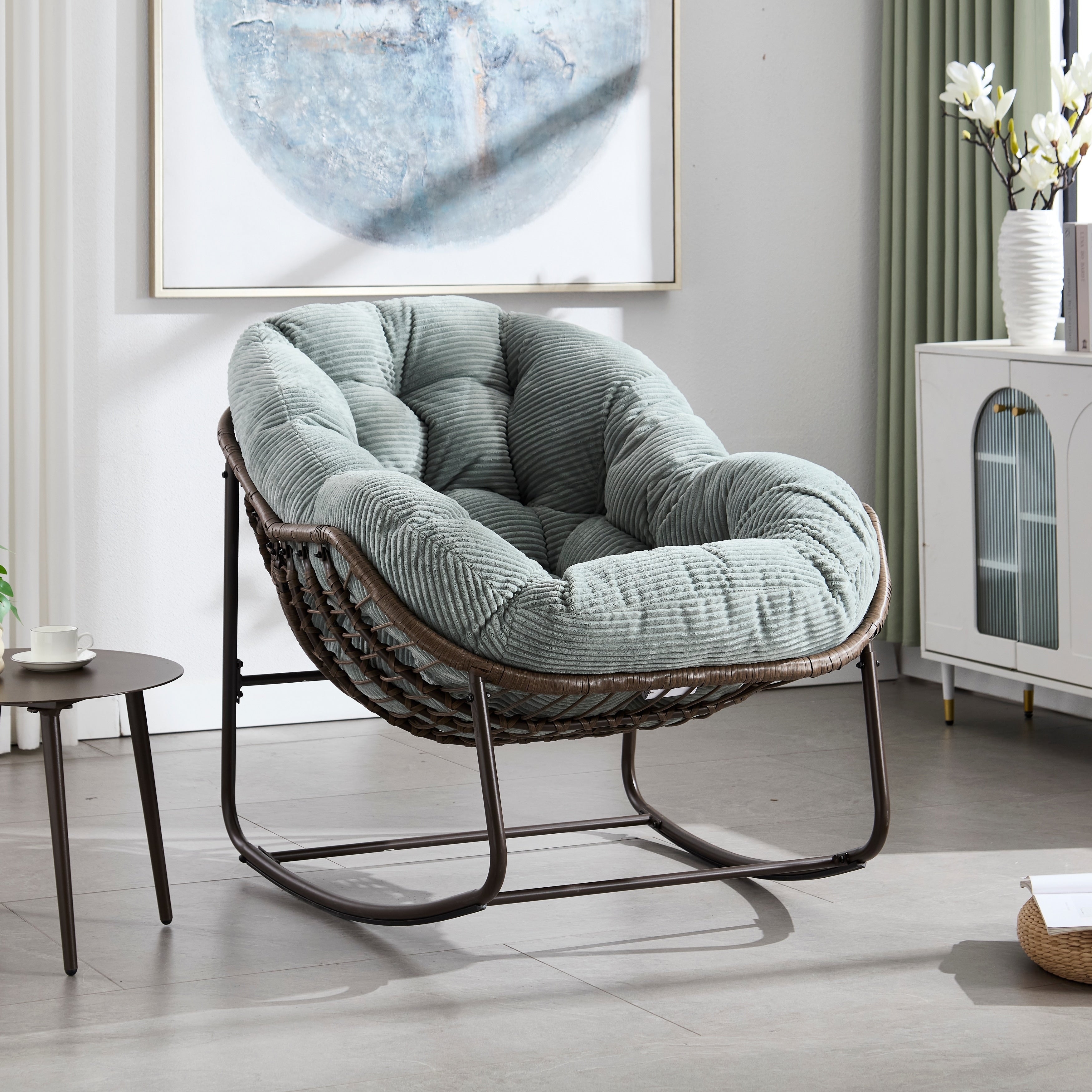 Rocking Chair Light Green Side Chair Padded Chair For Living Room Corner Chair Padded Chair Reception Chair
