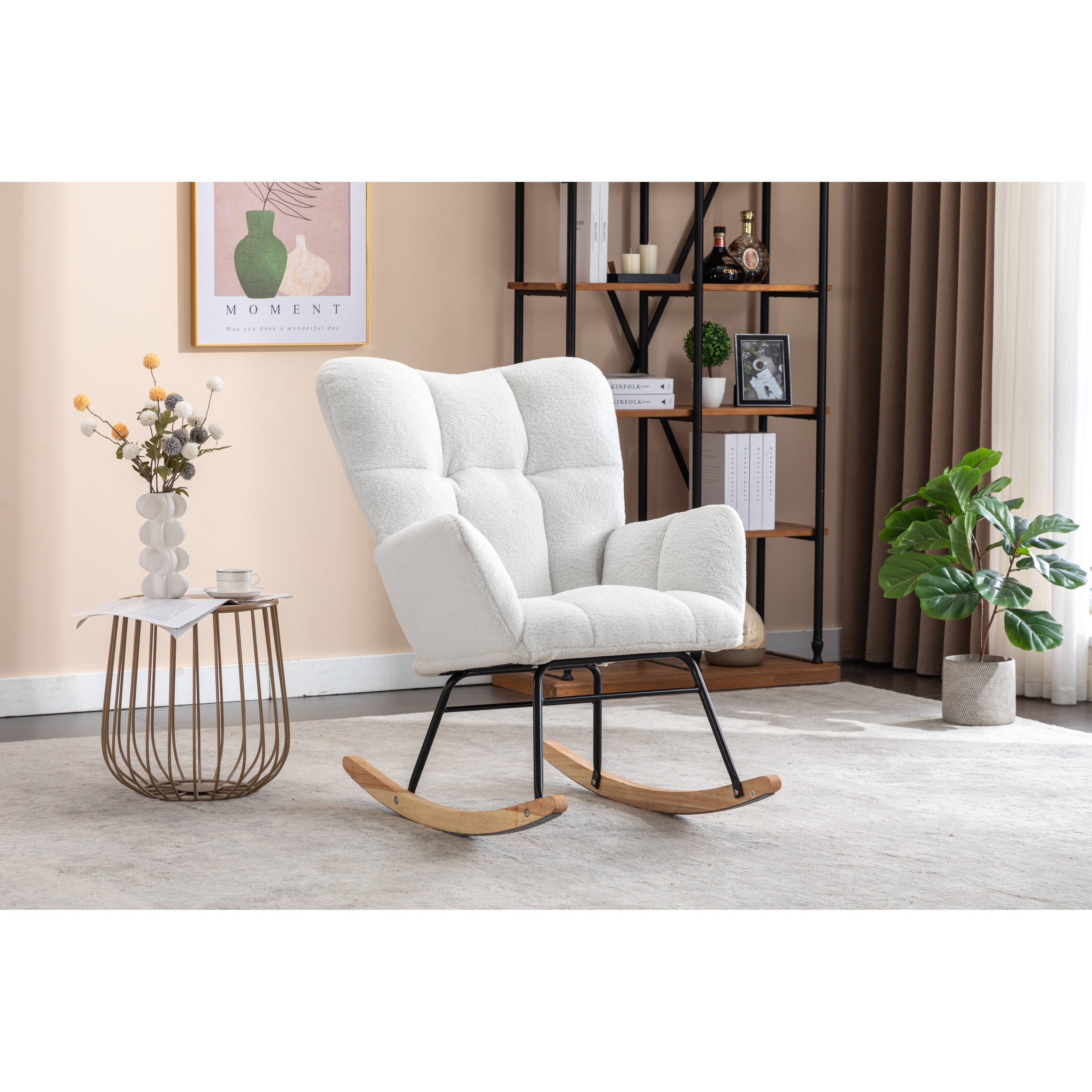 Rocking Chair Side Chair Accent Chair Minimalist Reading Chair Ivory Upholstered Chair Reception Chair