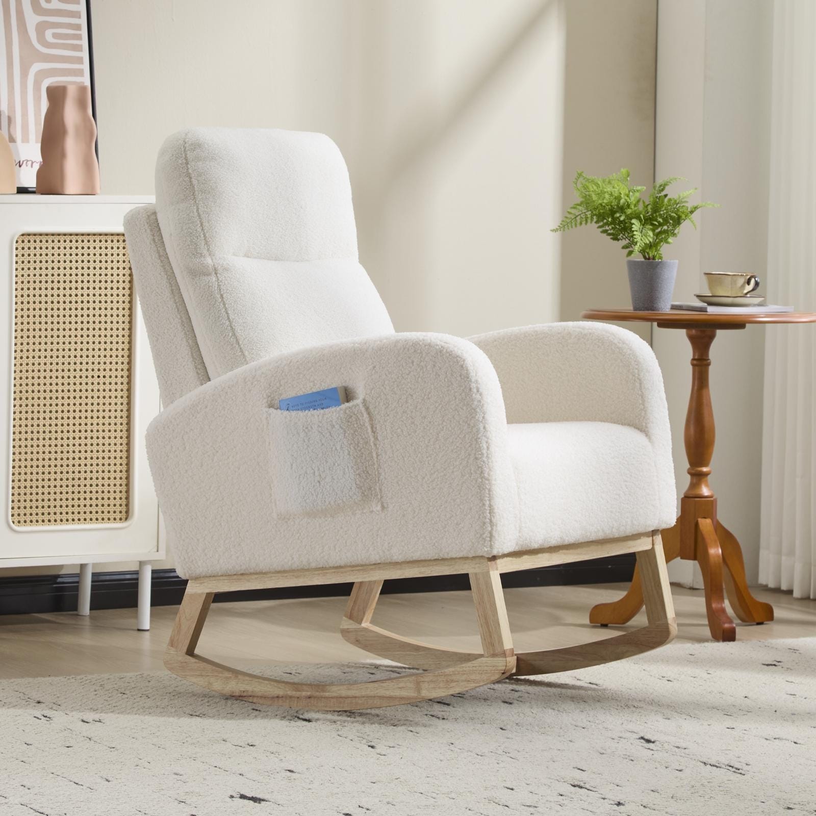 Rocking Chair Side Chair Reading Chair Minimalist White Upholstered Chair Dressing Chair Leisure Chair