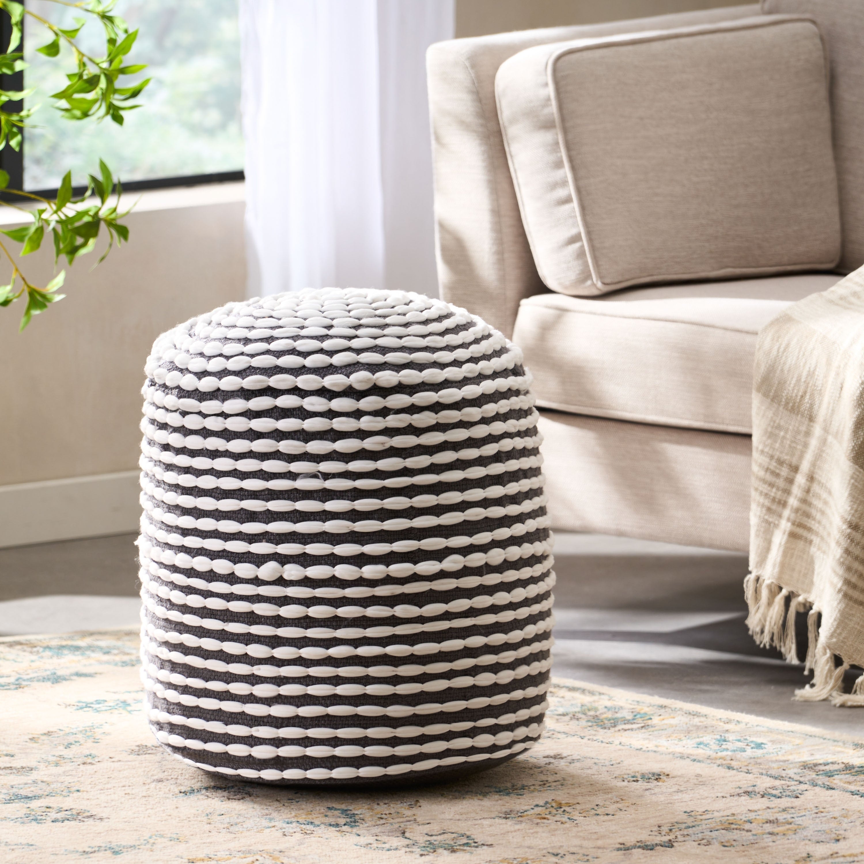 Rococco Round Fabric Pouf Ottoman By Christopher Knight Home