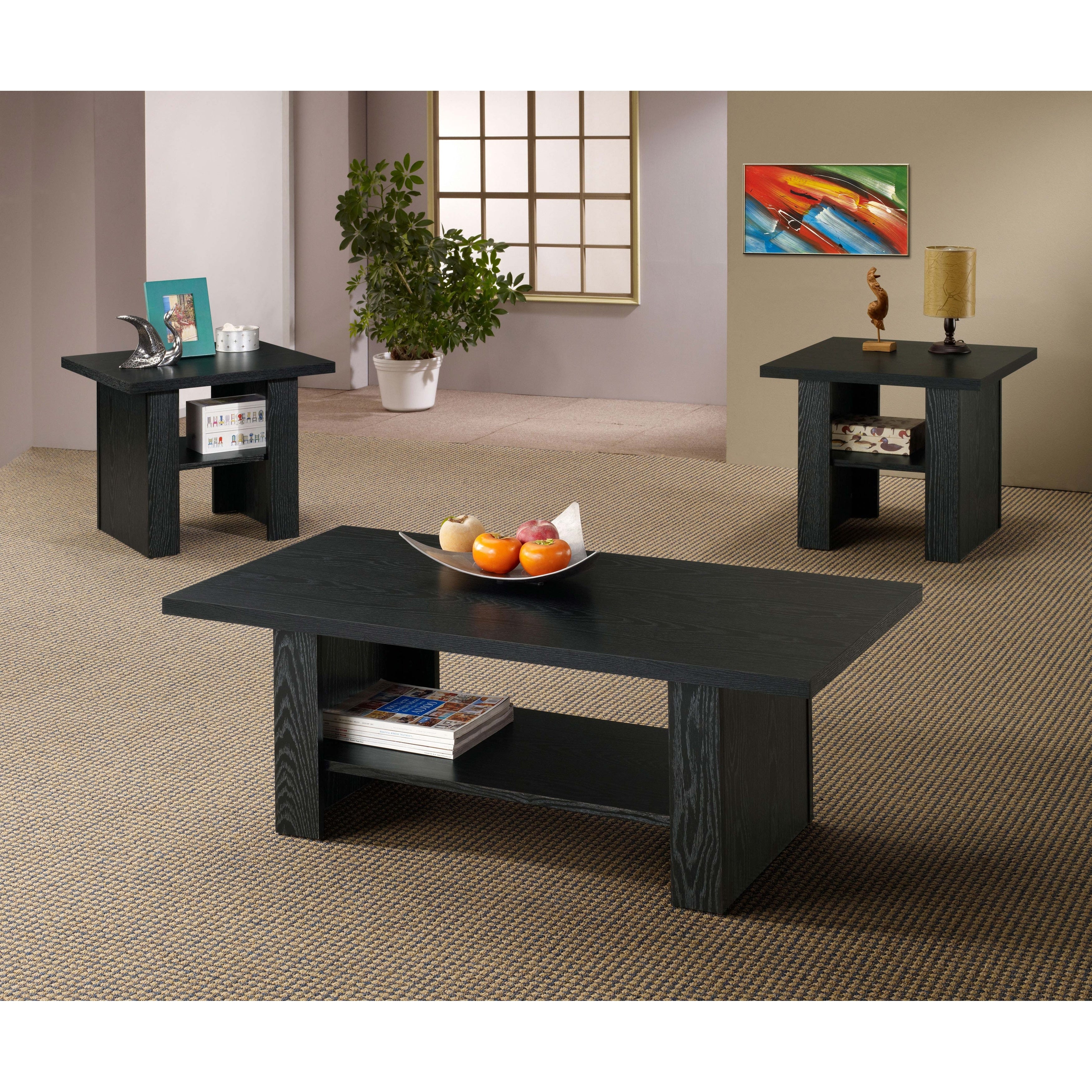 Porch Den Lincoln Hwy 3 Piece Black Oak End And Coffee Table Set