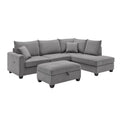 Roe 107 Inch Sectional Sofa Set W Storage Ottoman Pillows Dark Gray Corduroy