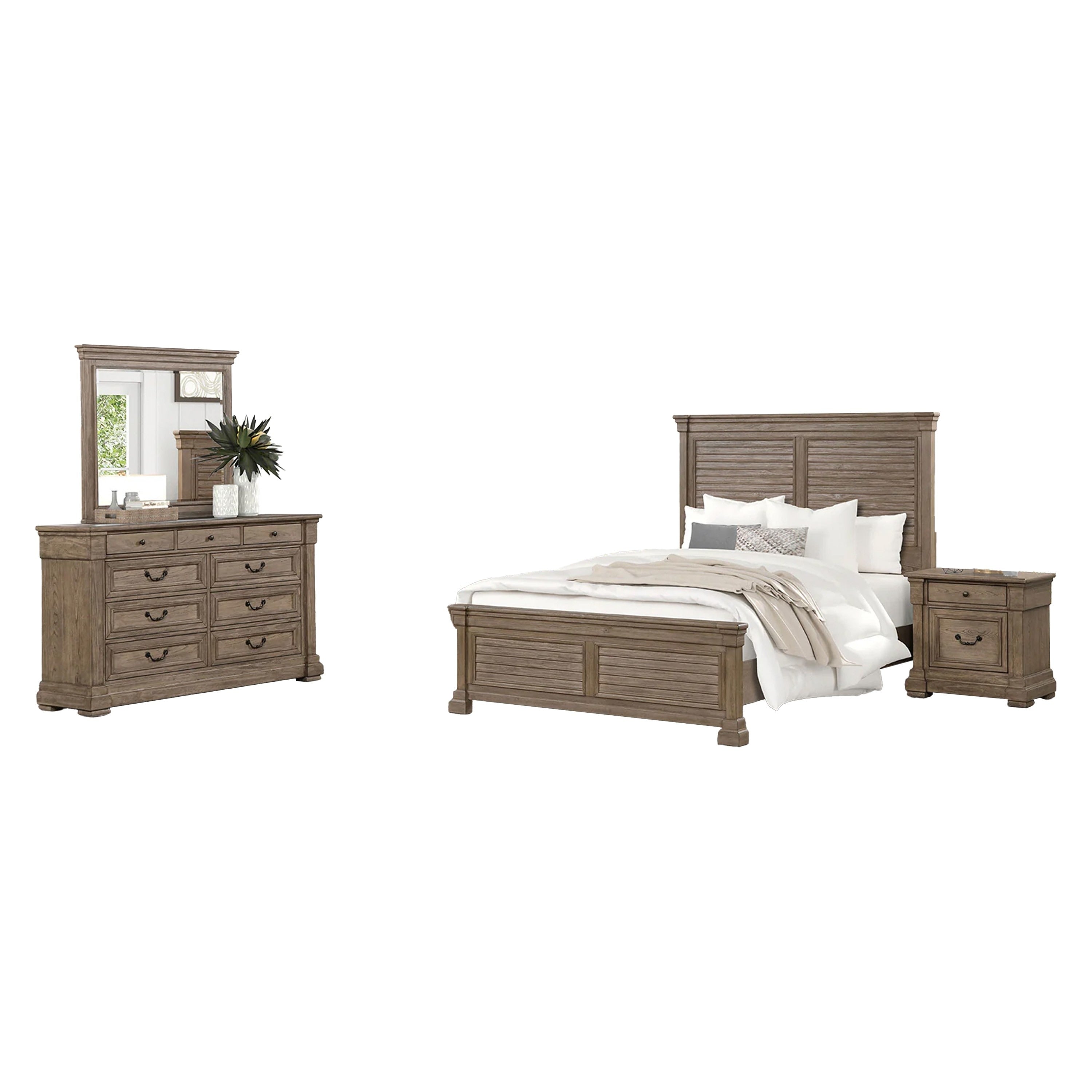 Roi 4Pc Queen Bedroom Set Tall Shutter Headboard Weathered Gray