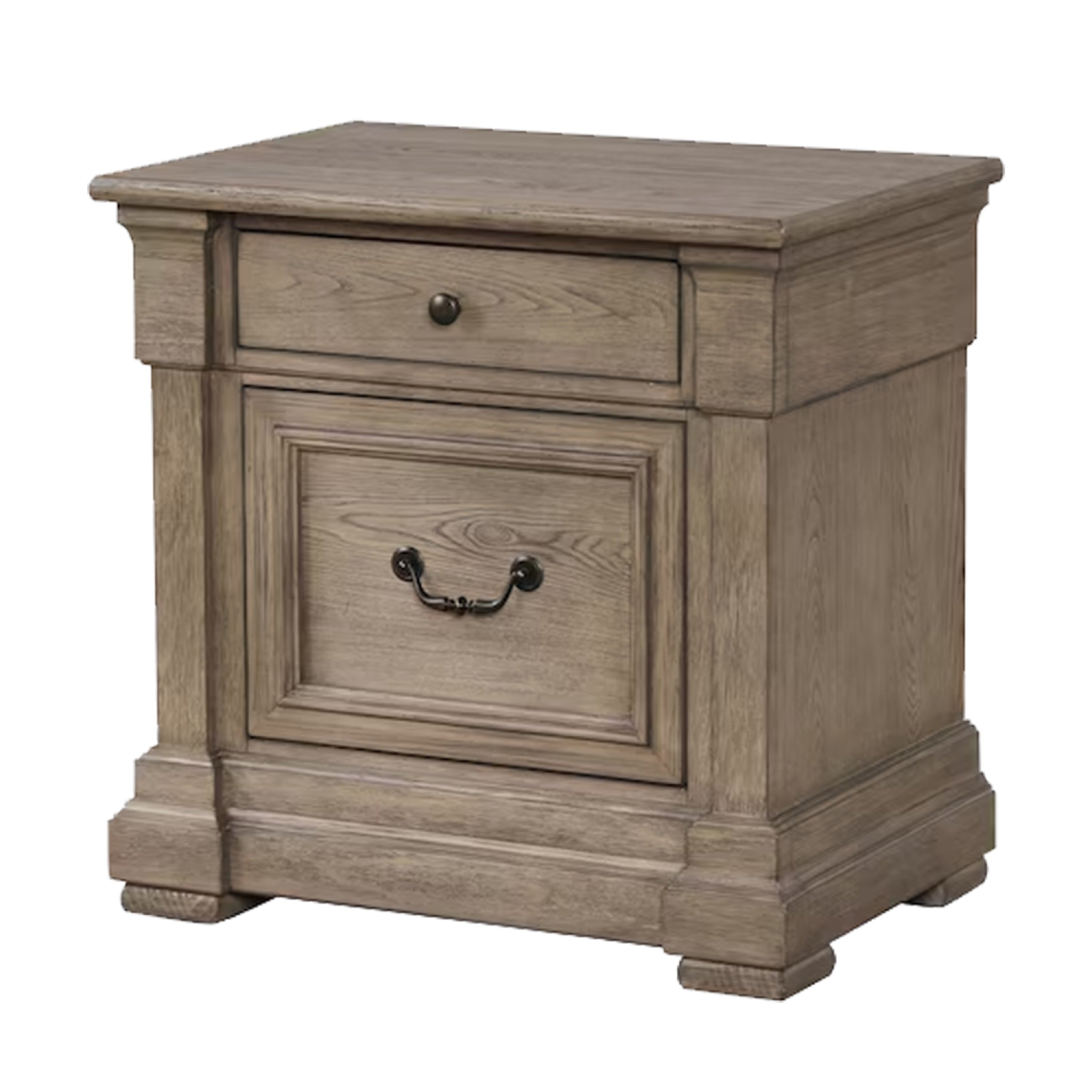 Roi Nightstand 2 Drawers Weathered Gray Solid Wood 28 Inch