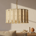 Roka 3 Light Rattan Rope Drum Pendant Coastal Boho Handwoven 18 Wide