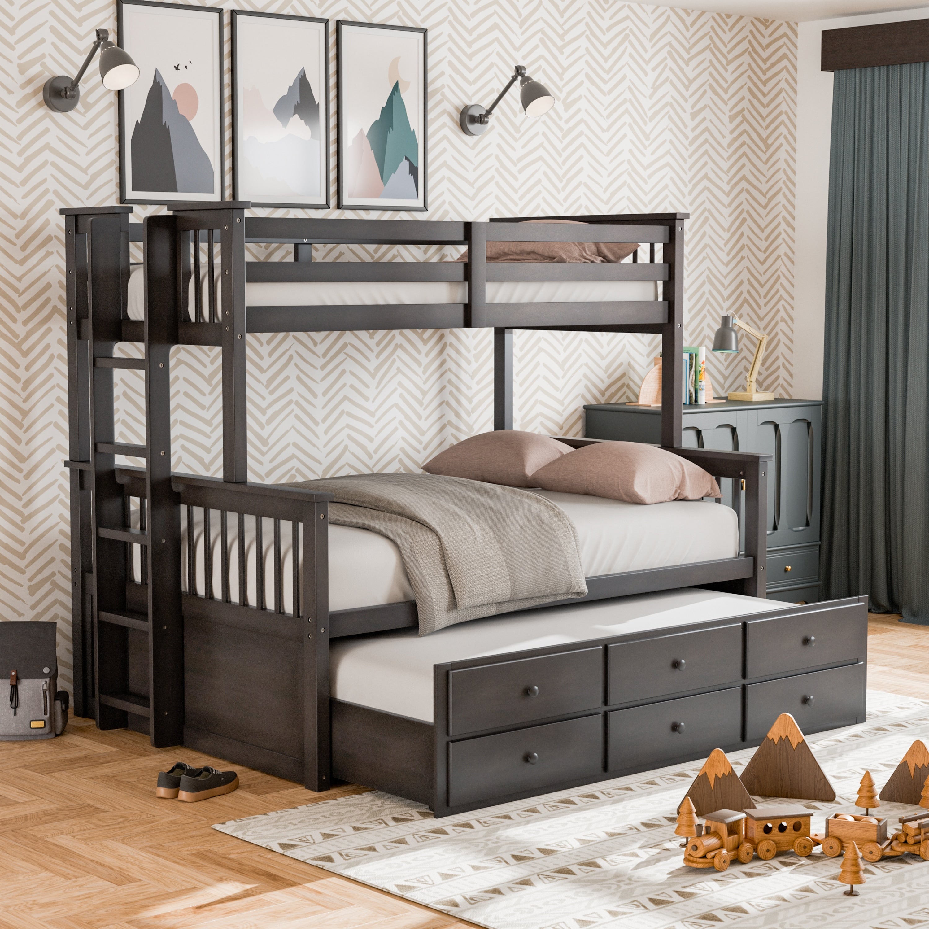 Furniture Of America Rodman Twin Over Queen Bunk Bed With Trundle
