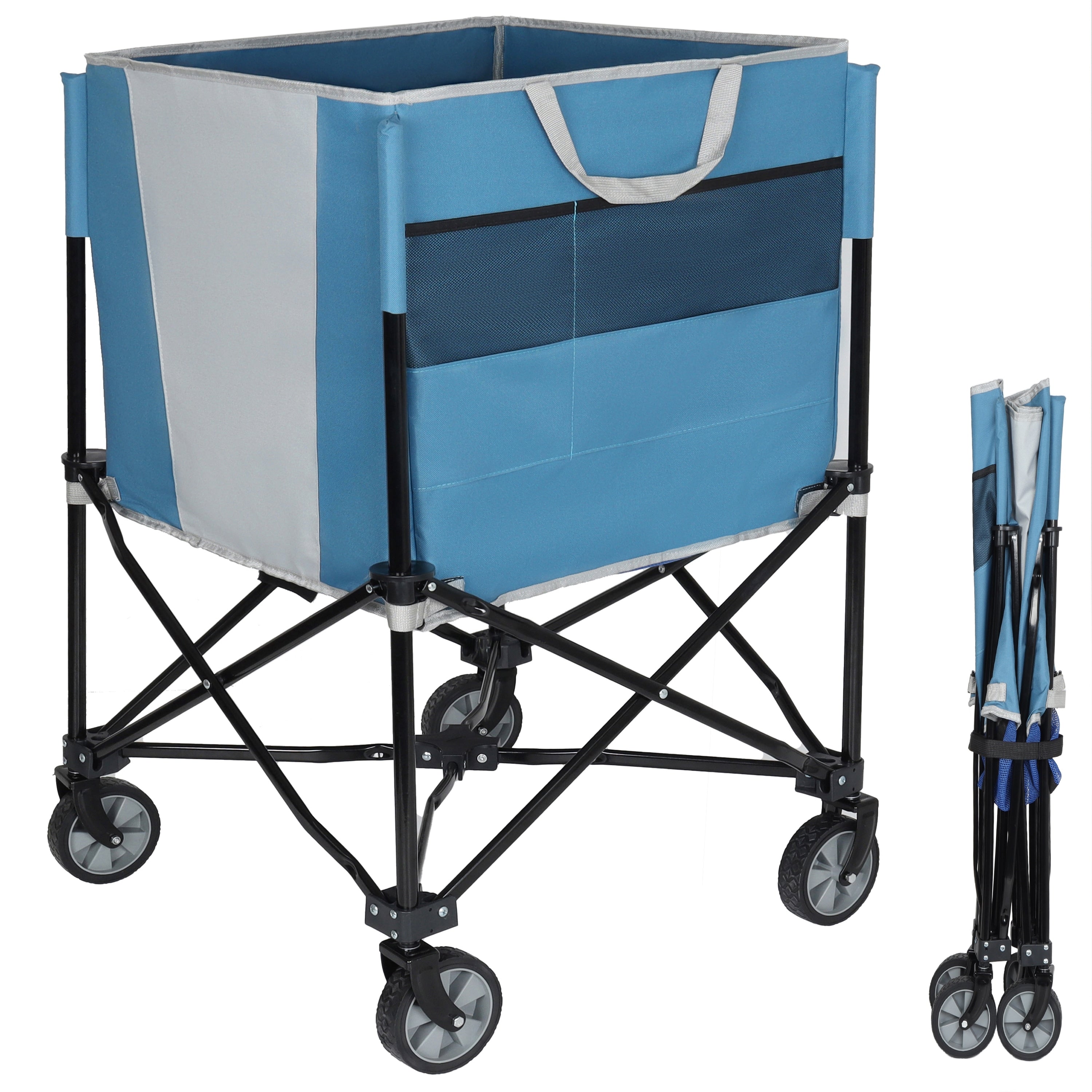 Rolling Ball Storage Cart With Wheels Collapsible Garage Sports Equipment Organizer For Toy Storage Multi Sport Family Gym
