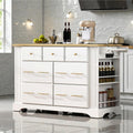 Rolling Kitchen Island With 6 Drawers Pull Out Trash Can Storage Drop Leaf Power Outlet Side Racks