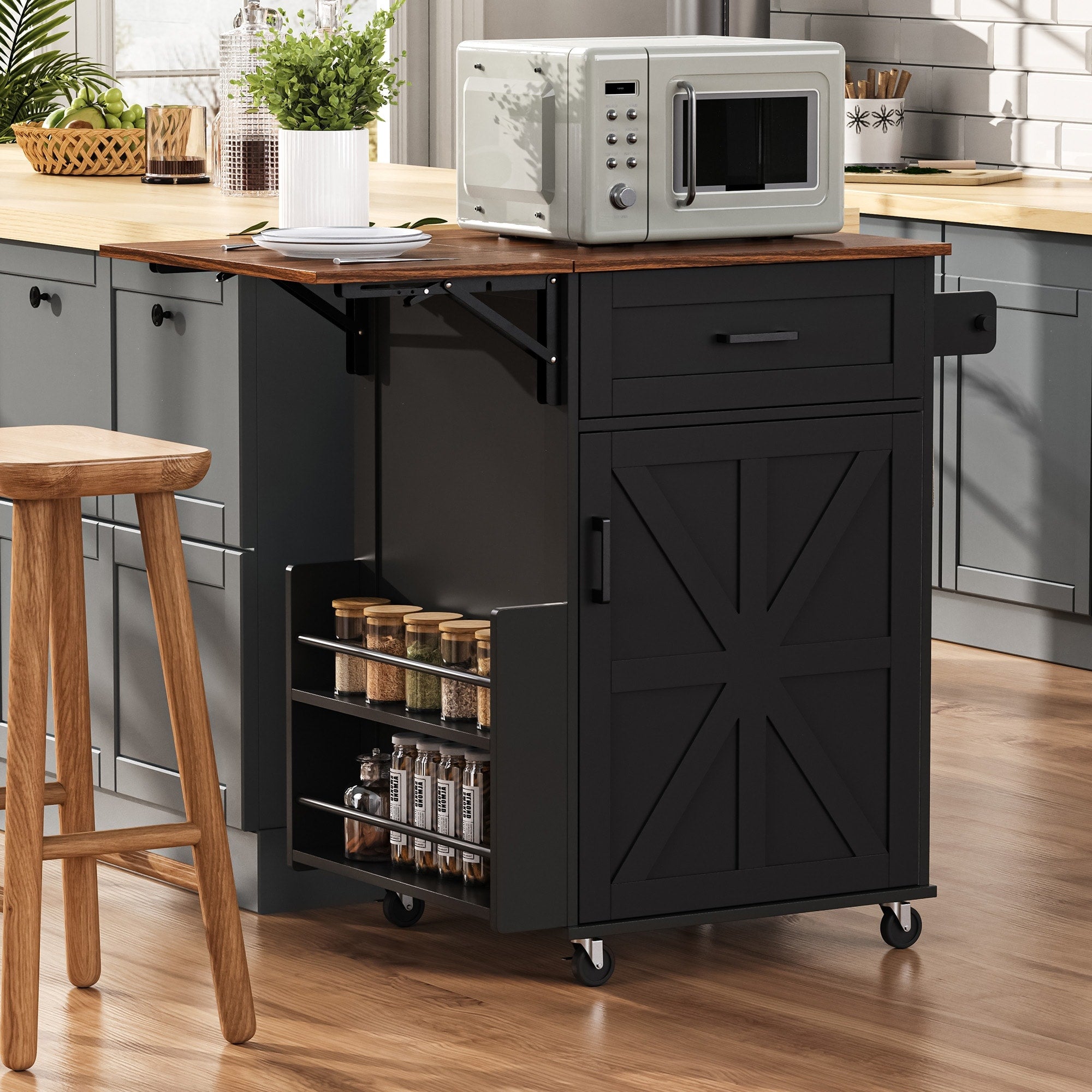 Rolling Kitchen Island With Drop Leaf Adjustable Shelf Mobile Kitchen Cart With Foldable Drop Leaf
