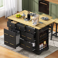 Rolling Kitchen Island With Drop Leaf 6 Drawers 5 Wheels Pull Out Trash Can Storage Power Outlet 5 Open Side Racks