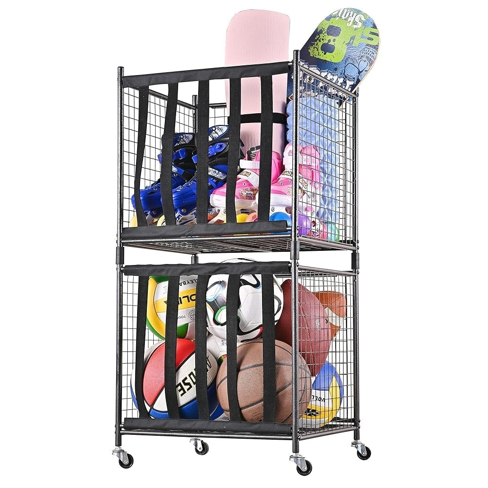 Mythinglogic Rolling Sports Ball Storage Cart 2 Pack Black
