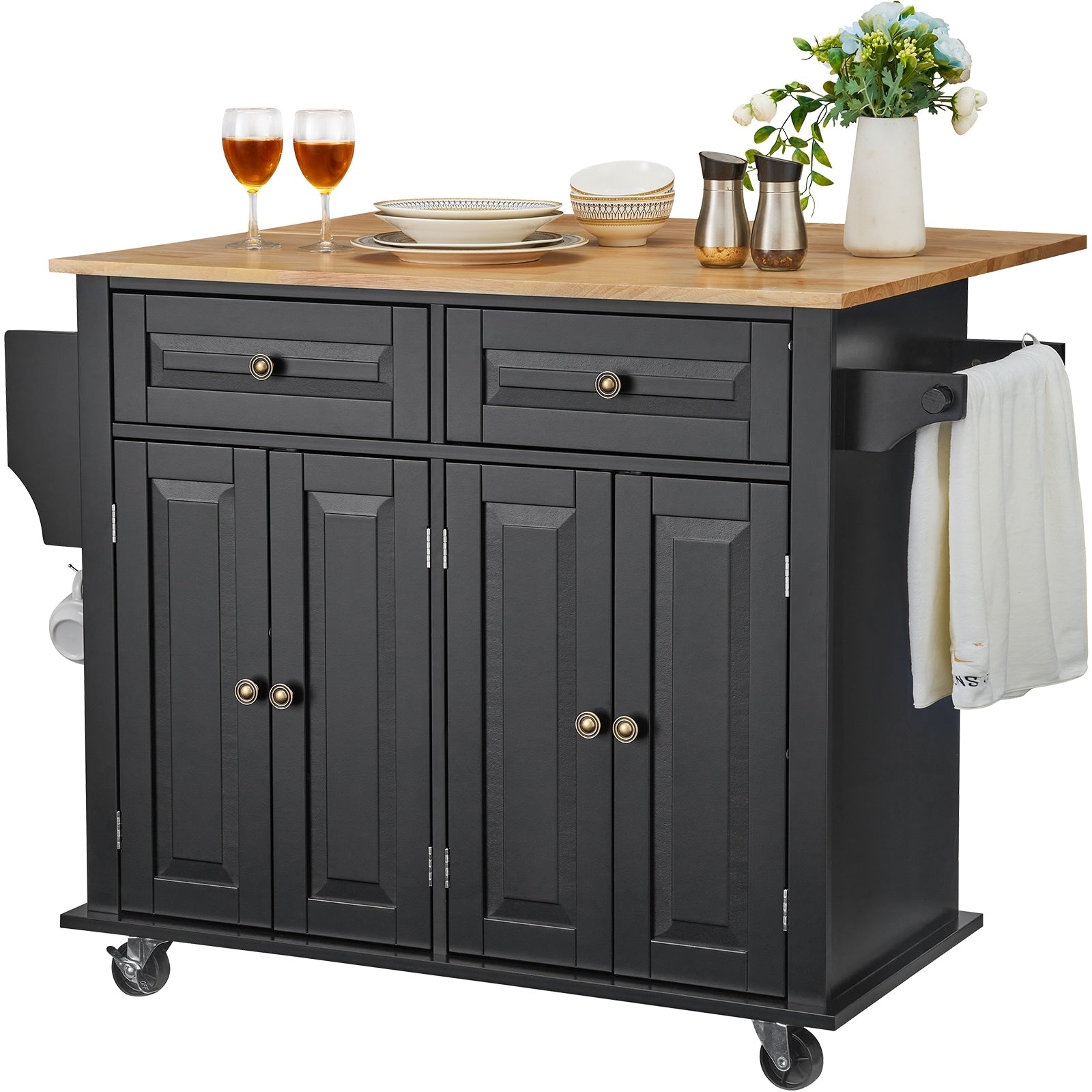 Rolling Storage Cabinet On Wheels With Drawer Shelves Kitchen Island Cart With Spice Rack Towel Rack