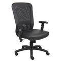 Rolling Task Chair Black Leatherplus Mesh Adjustable Arms Swivel