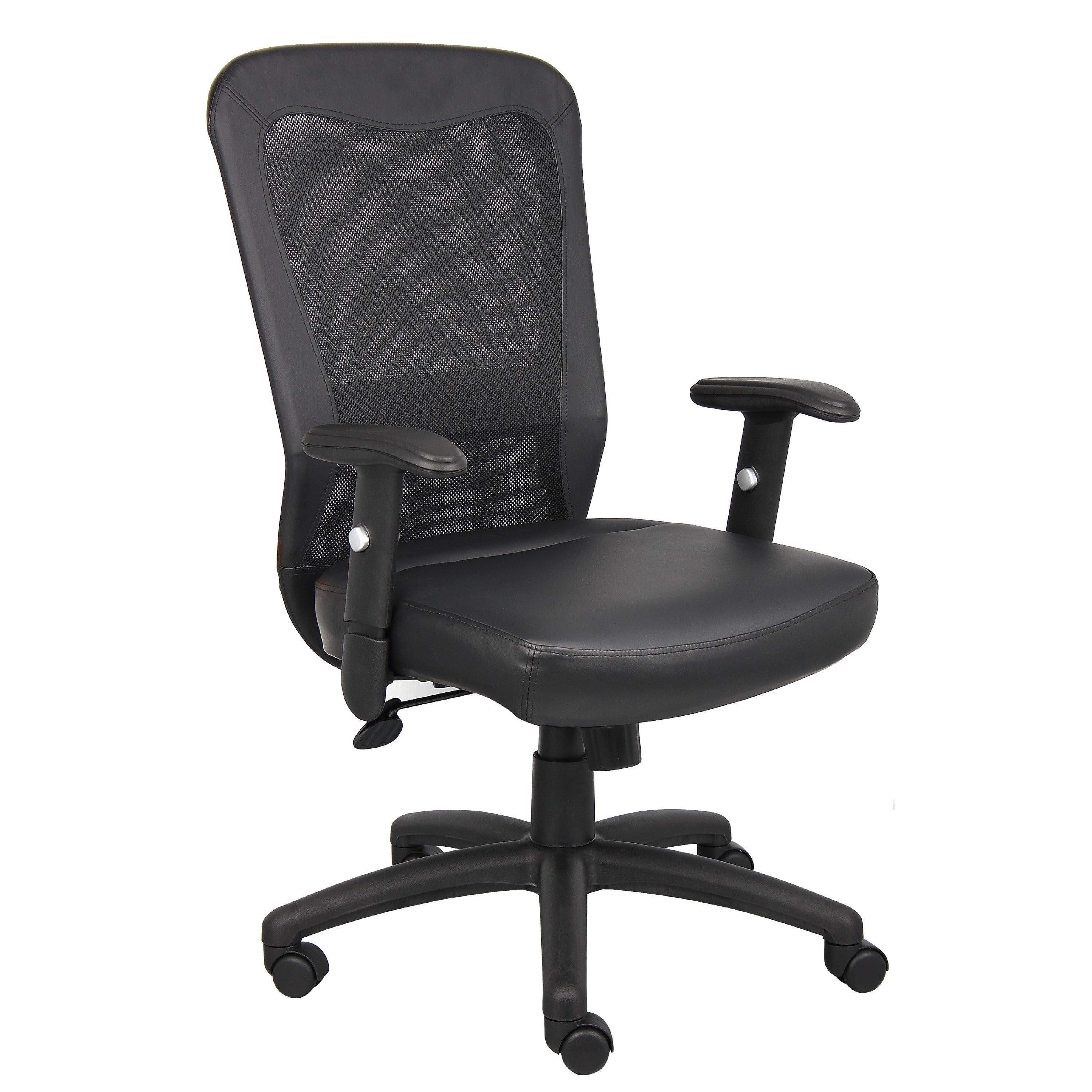 Rolling Task Chair Black Leatherplus Mesh Adjustable Arms Swivel