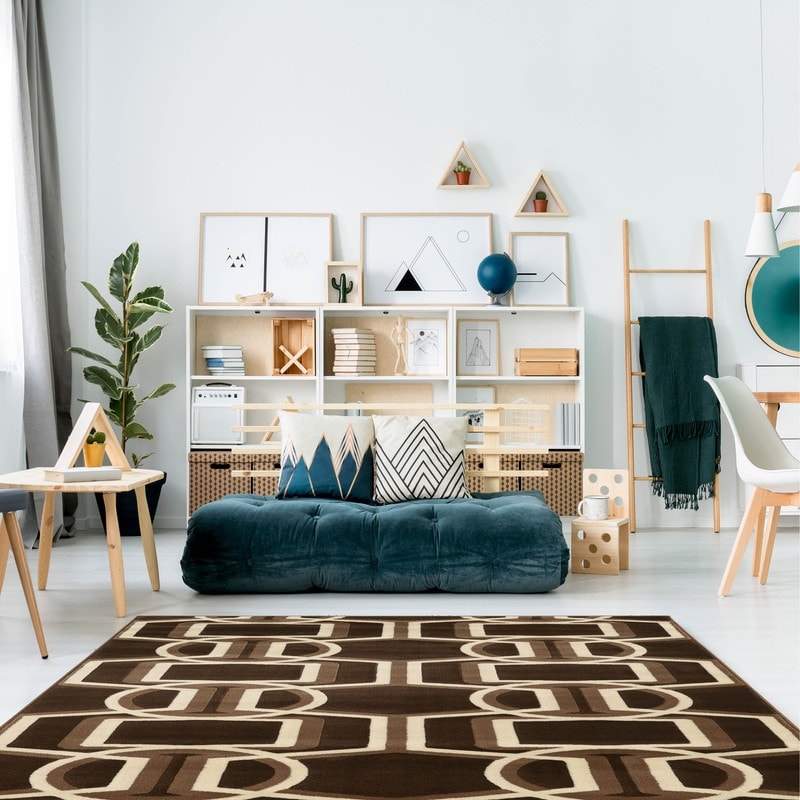 Linon Roma Bridle Chocolate Turquoise Rug 8 X 10 8 X 10