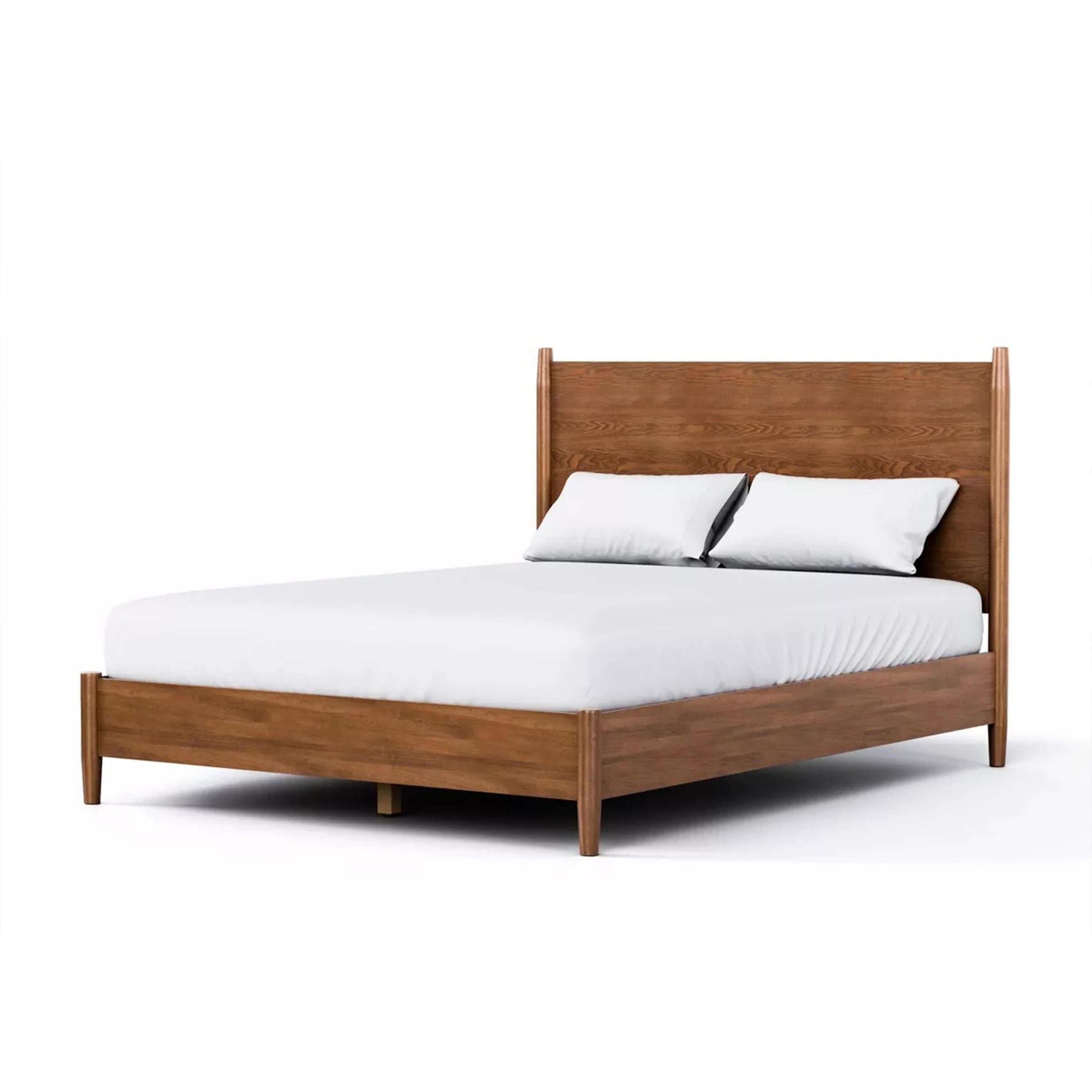 Roma Full Size Bed W Panel Headboard Transitional Walnut Brown Solid Wood