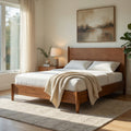 Roma King Size Bed W Panel Headboard Transitional Walnut Brown Solid Wood