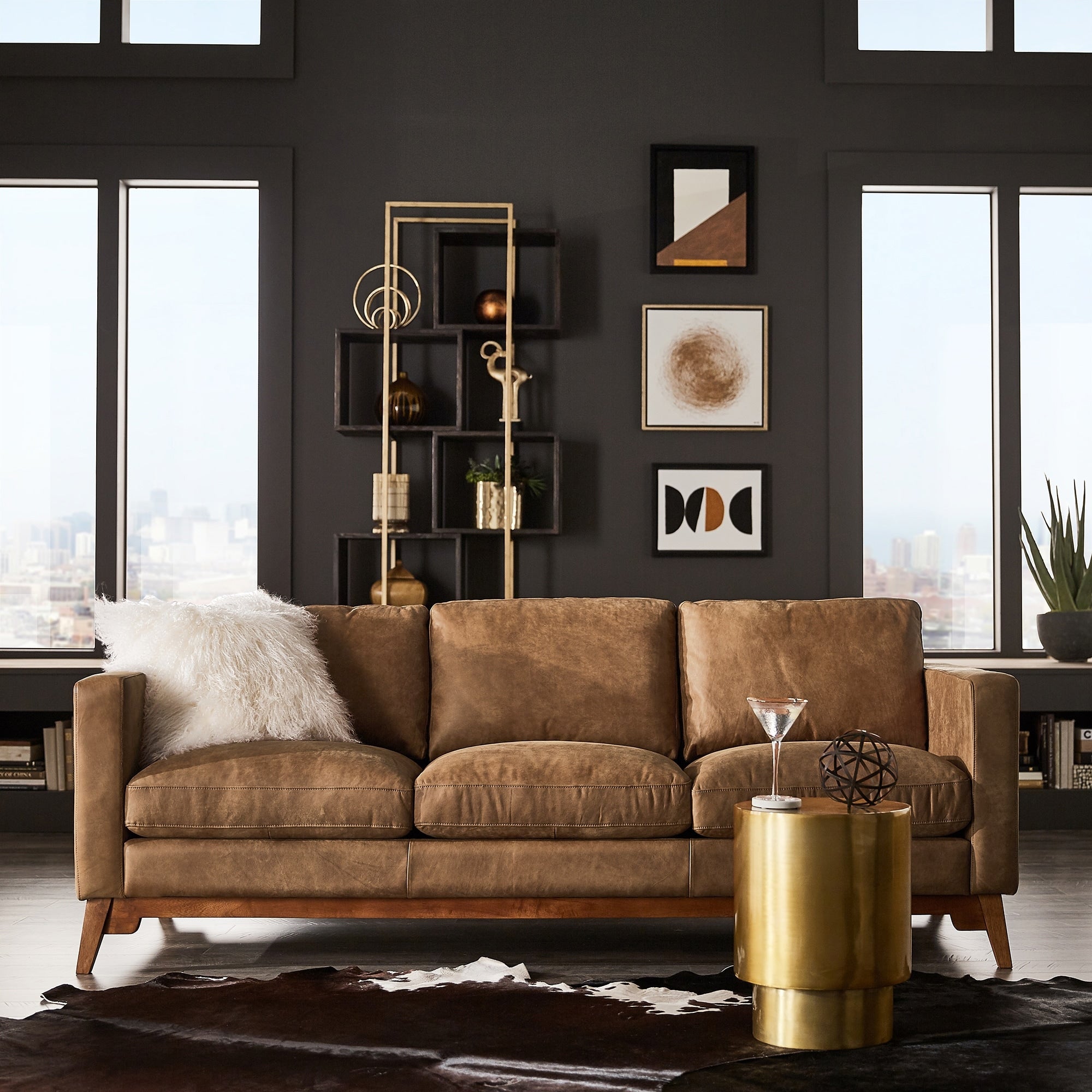 Strick Bolton Filmore 89 Inch Tan Leather Sofa