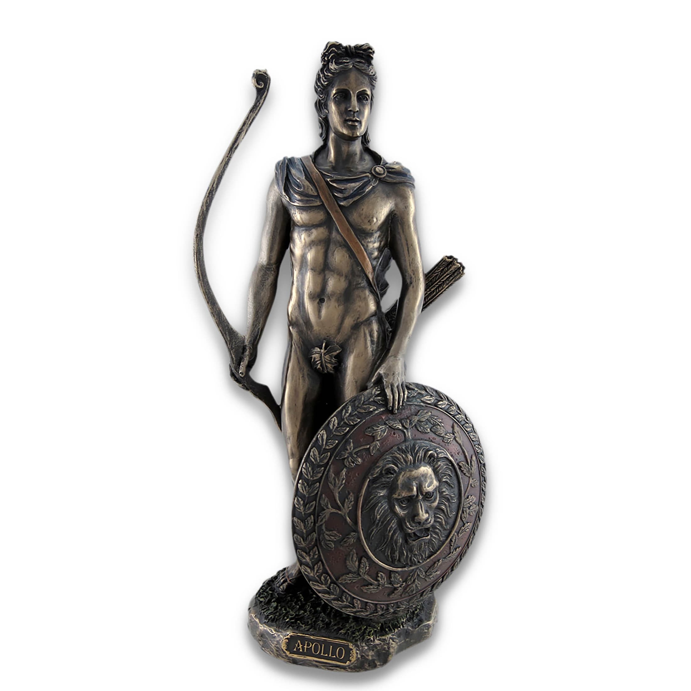 Roman Greek God Apollo With Shield And Bow Bronzed Statue