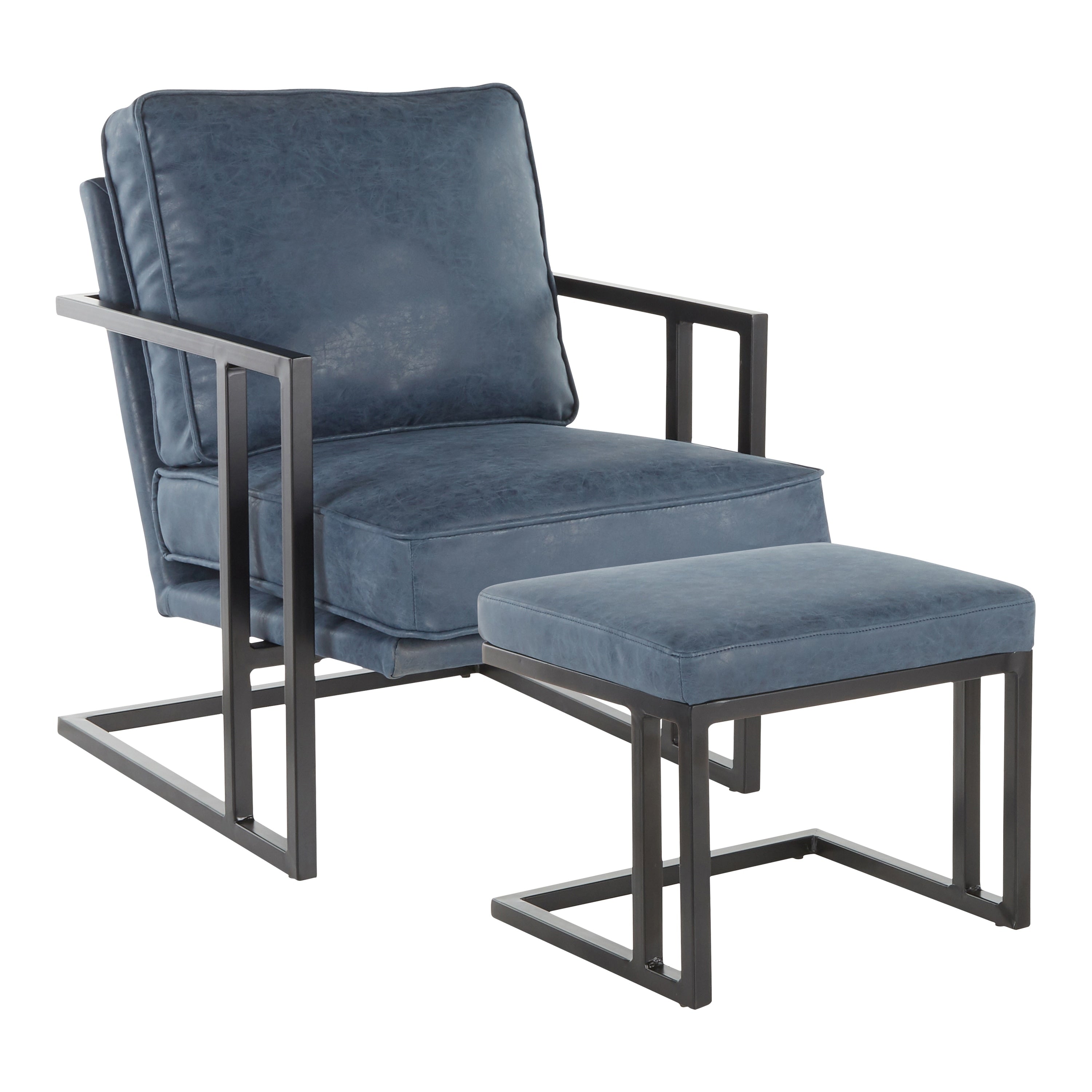 Roman Industrial Faux Leather Lounge Chair Ottoman Set N A
