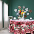 Cotton Lotus Flower Block Print Round Tablecloth Rectangular Square Runner Table Linen Red