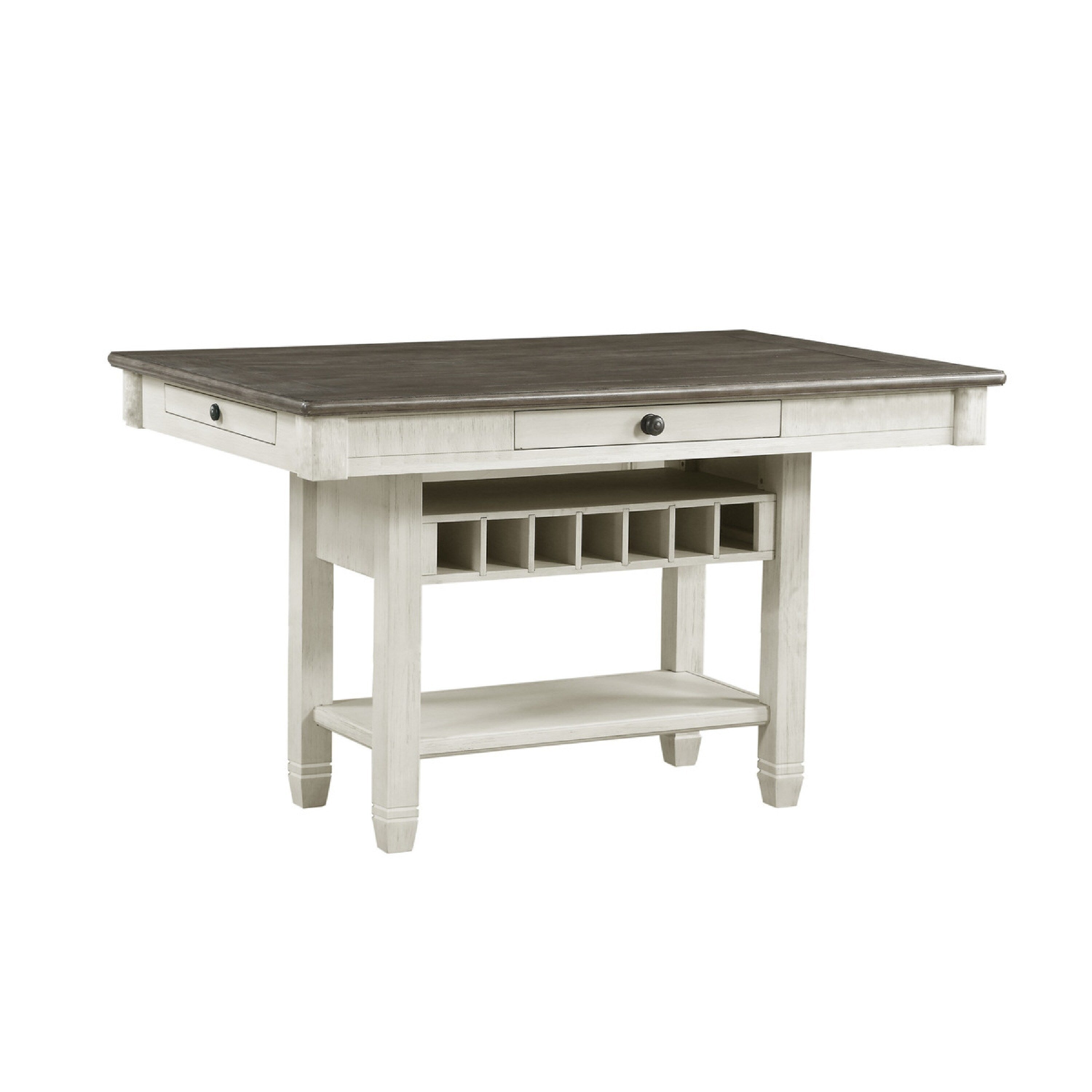 Rome Counter Height Dining Table 60 Inch Top With Wine Rack White Brown