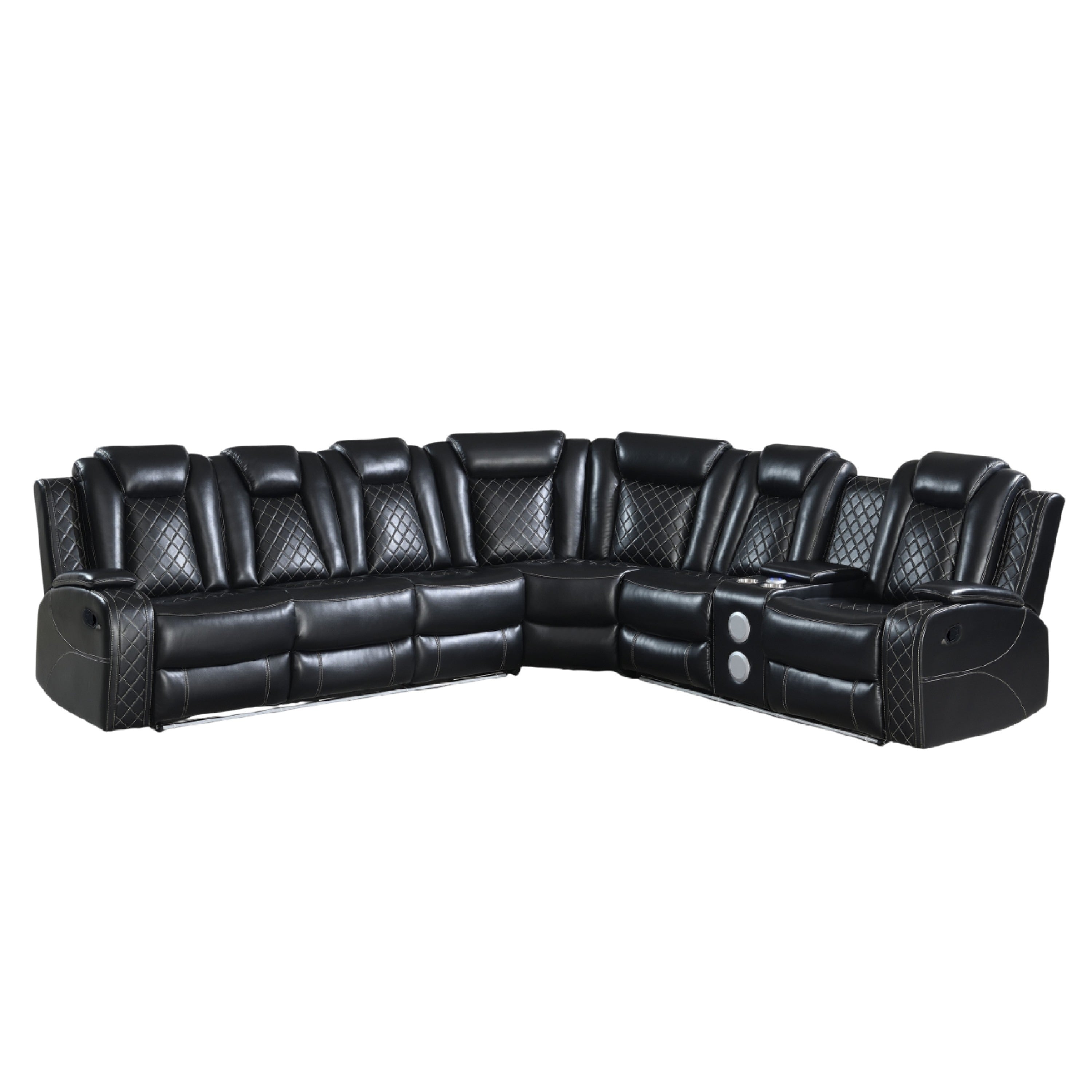 Ronie Black 3Pc Sectional Dual Power Reclining Sofa Cupholders Speaker