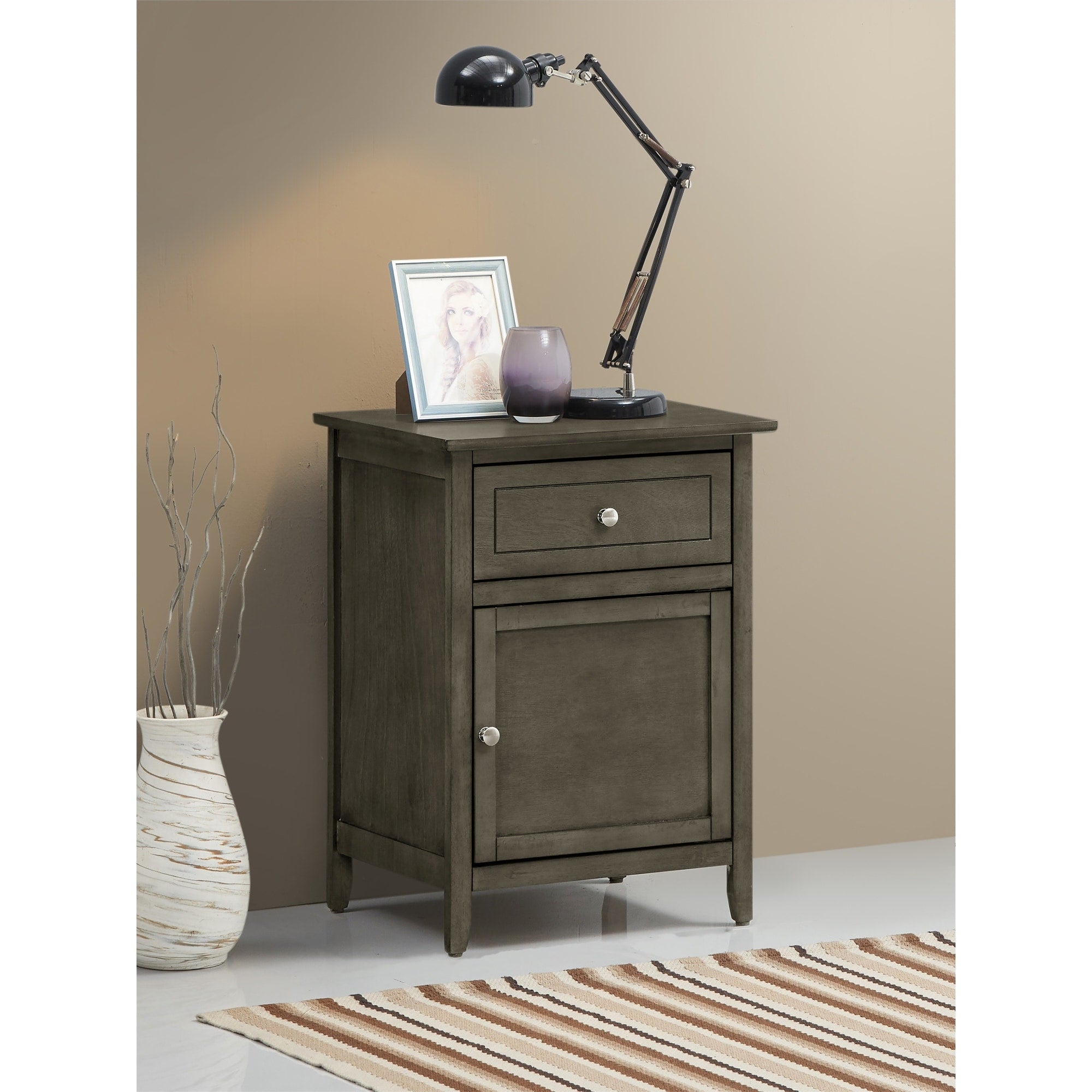 Roomfitters 1 Drawer Nightstand Chic Transitional Gray Wood Grain Storage Cabinet Door Modern Bedroom End Table
