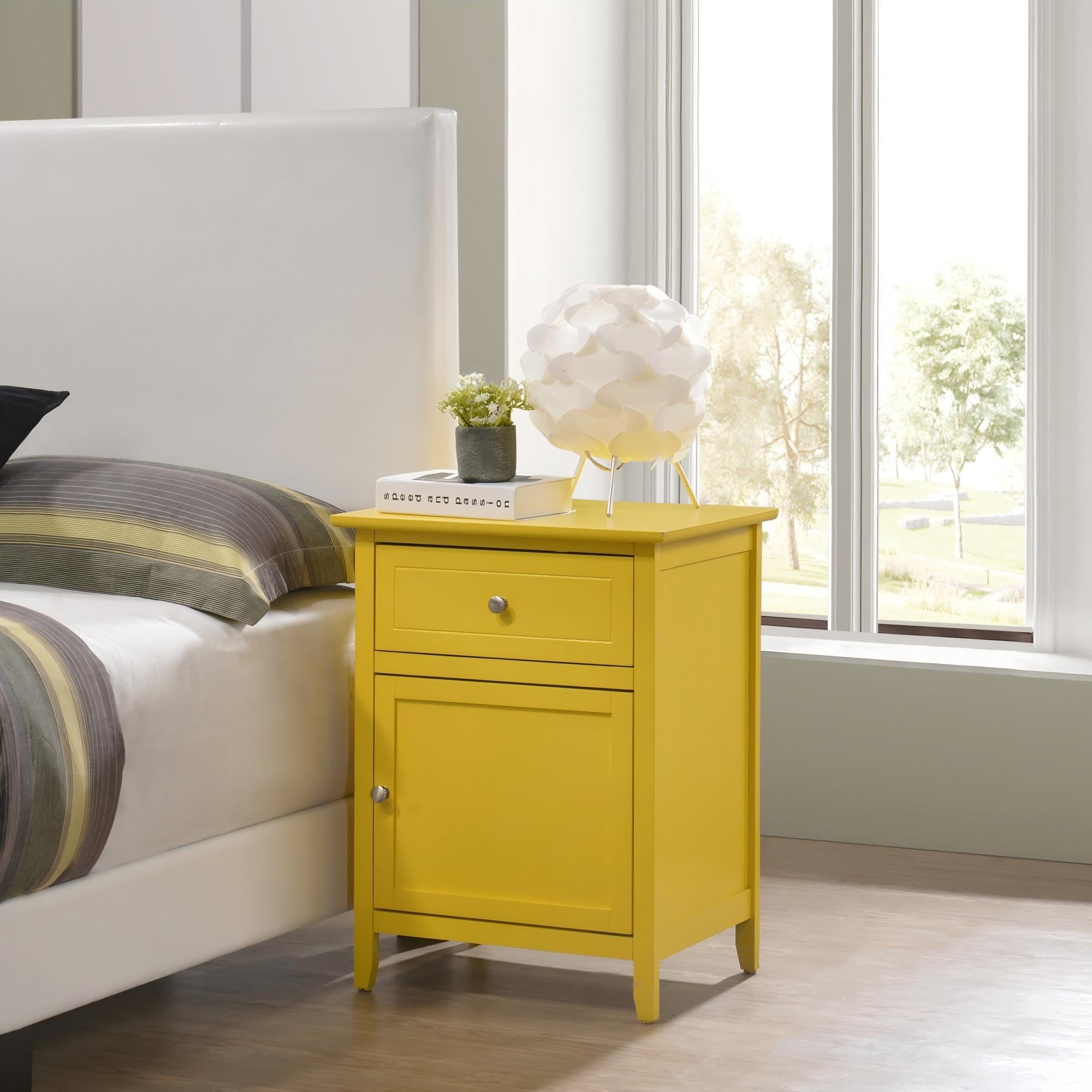 Roomfitters 1 Drawer Nightstand Vibrant Yellow Storage Cabinet Door Fully Assembled Modern Bedroom End Table