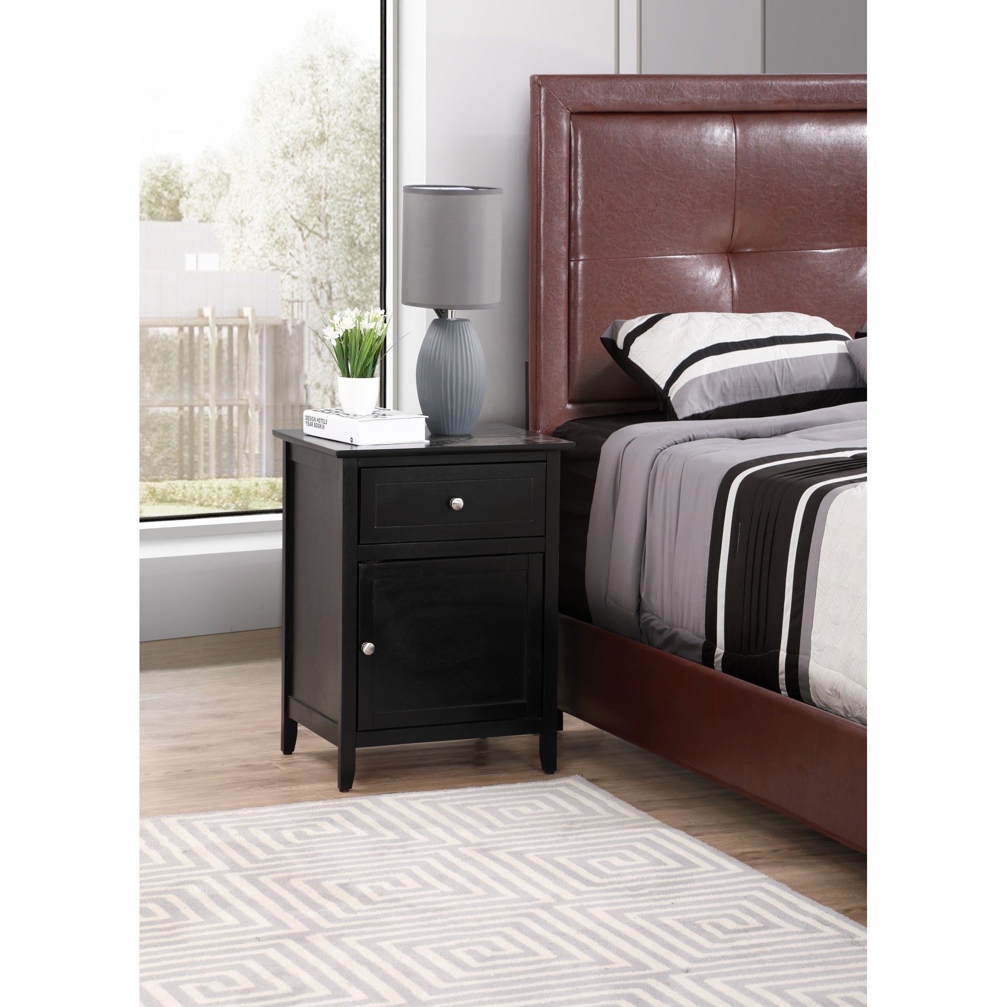 Roomfitters 1 Drawer Nightstand Wood Grain Storage Cabinet Door Fully Assembled Modern Bedroom End Table