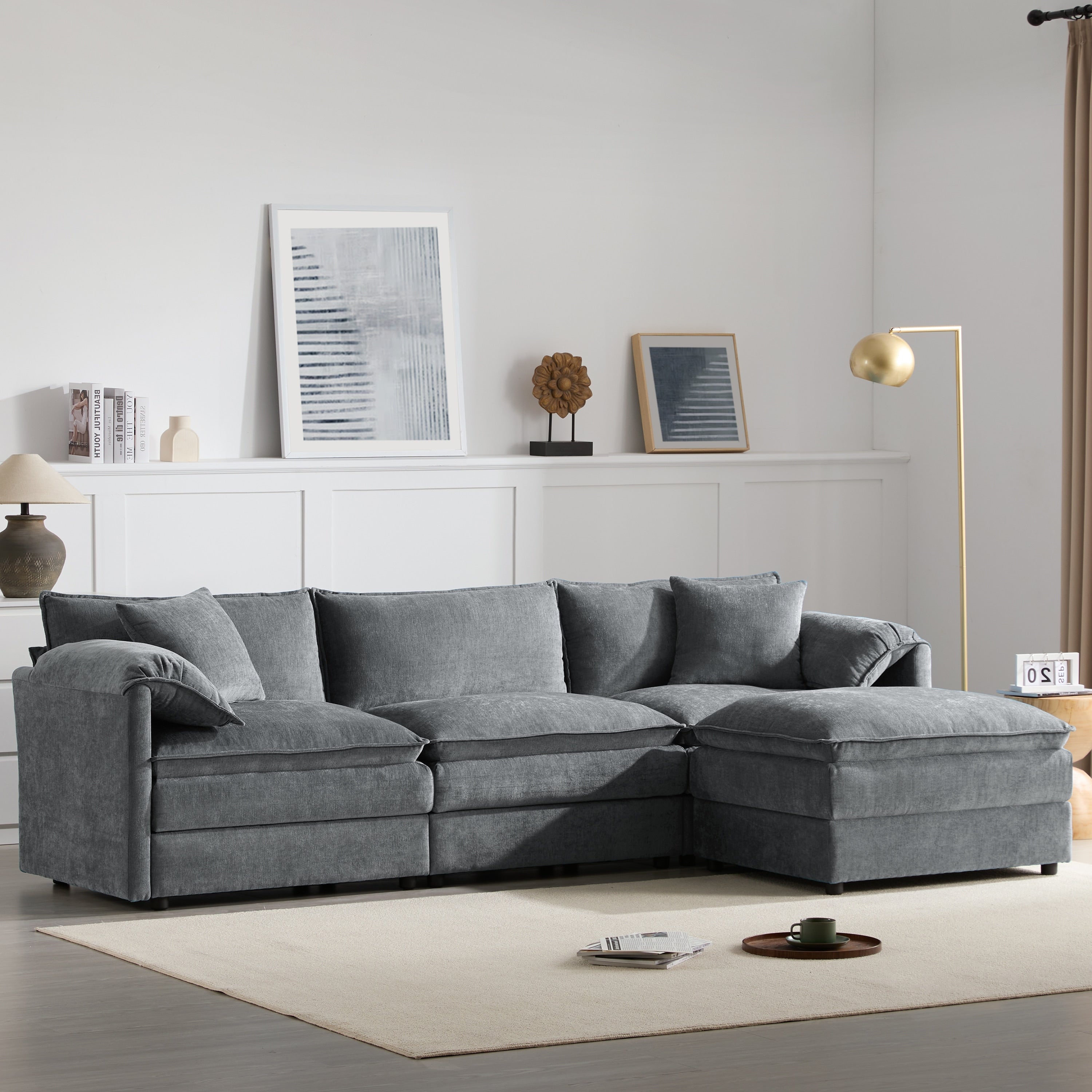 Roomfitters 103 Chenille Sectional Sofa L Shaped Cloud Couch With Deep Wide Seat 4 Seat Sofa With Ottoman