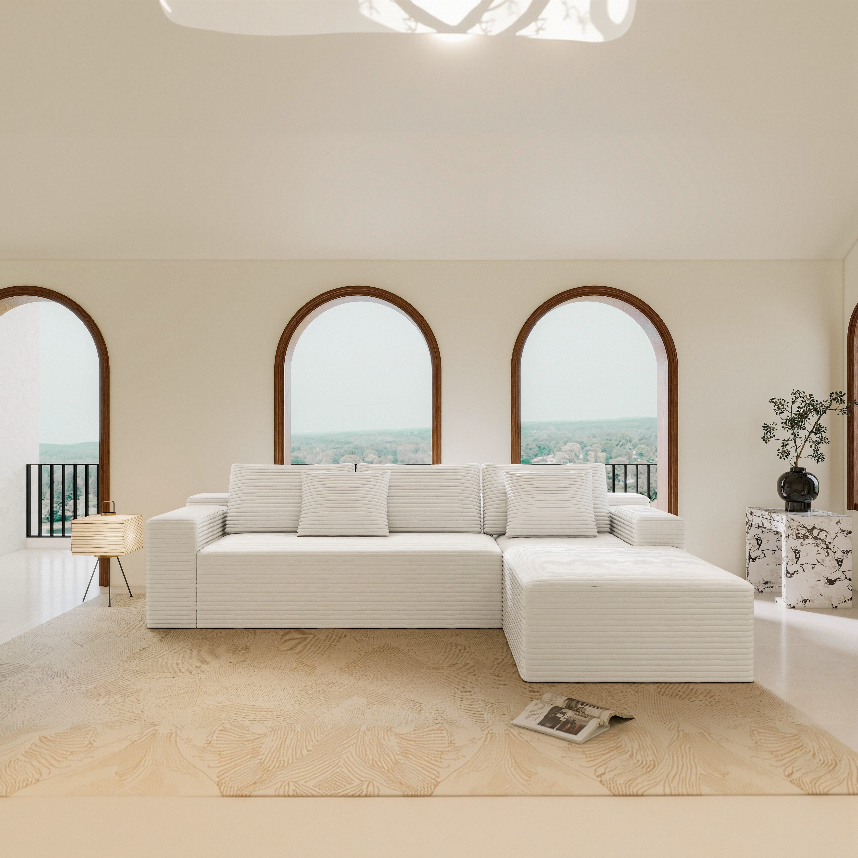 Roomfitters 104.3 Modular Sectional Sofa 2 Piece Compressed Cloud Couch No Assembly Required Plush Corduroy White